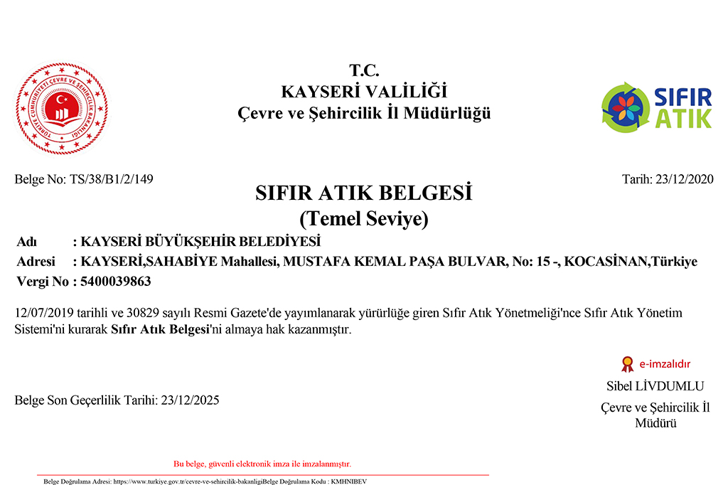 Büyükşehir Belediyesi “Sıfır Atık Belgesi” Aldı