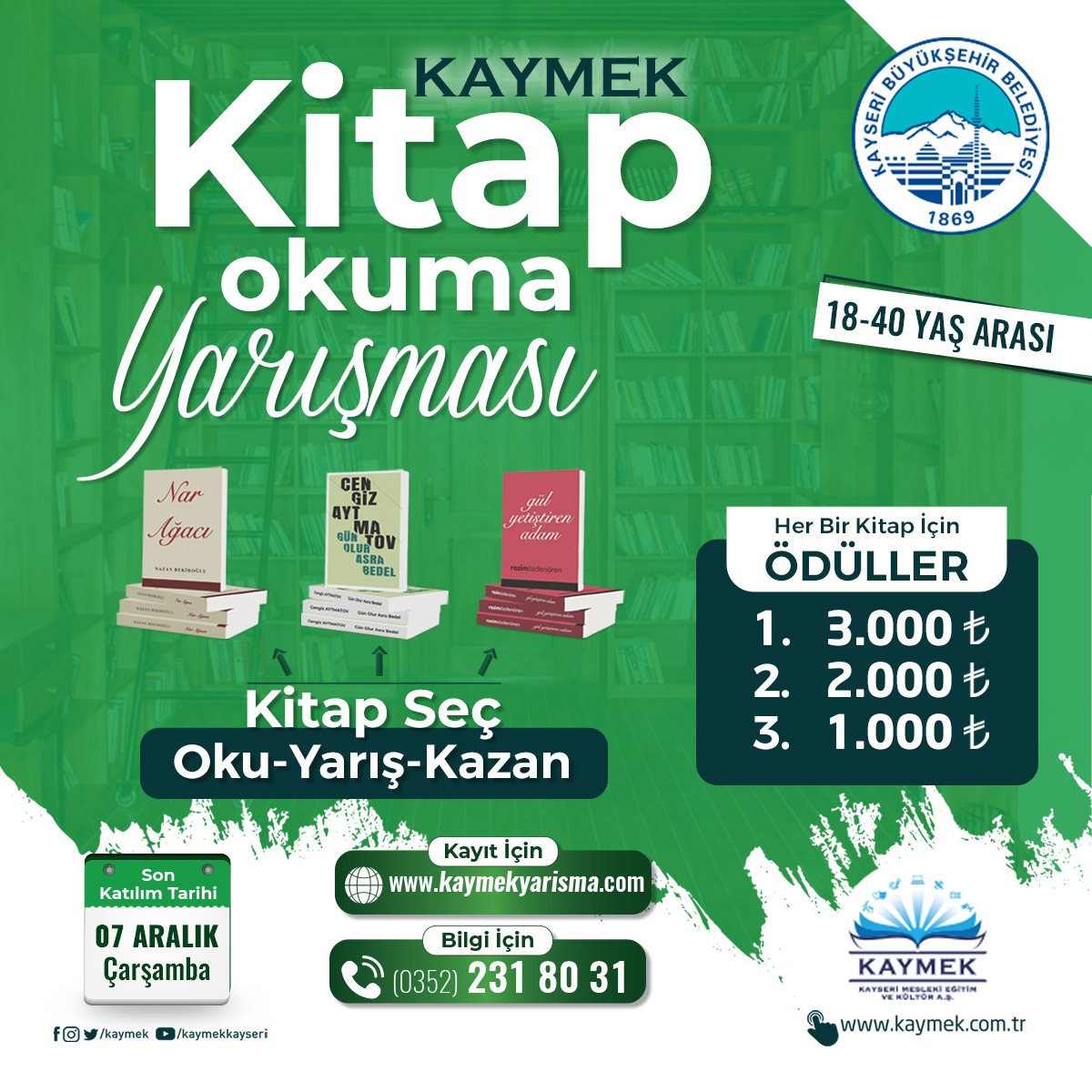 Büyükşehir’den Kayserililere “Kitap Okuma” Yarışması