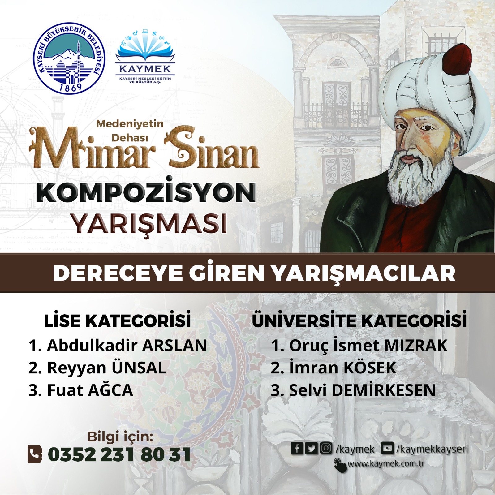 “Medeniyetin Dehası Mimar Sinan” Kompozisyon Yarışması’nda Dereceye Girenler Belli Oldu