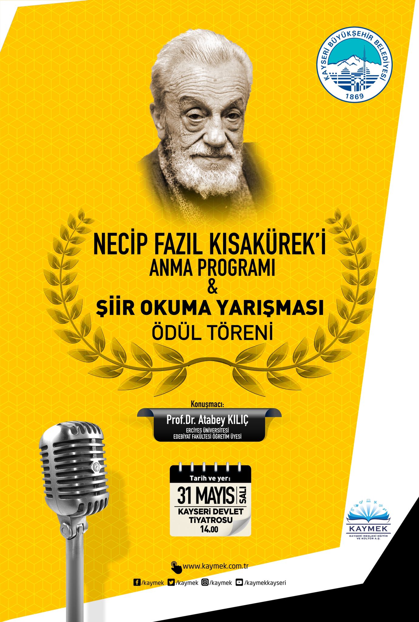 “Necip Fazıl Kısakürek Şiir Okuma Yarışması” Ödül Töreni 31 Mayıs’ta Yapılacak