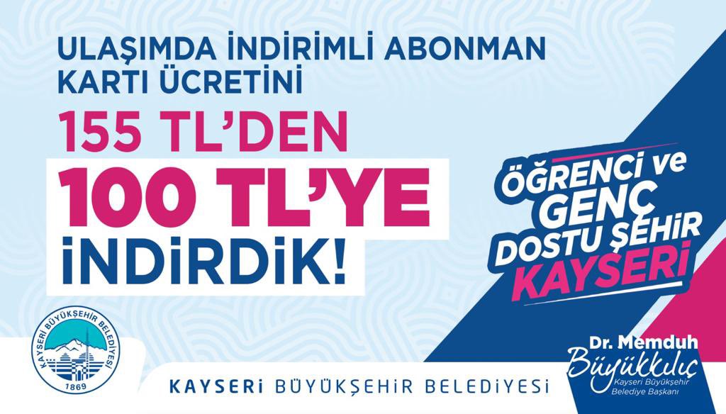 Başkan Büyükkılıç, İndirimli Aylık Abonman Kartı Ücretini 155 TL'den 100 TL’ye İndirdi