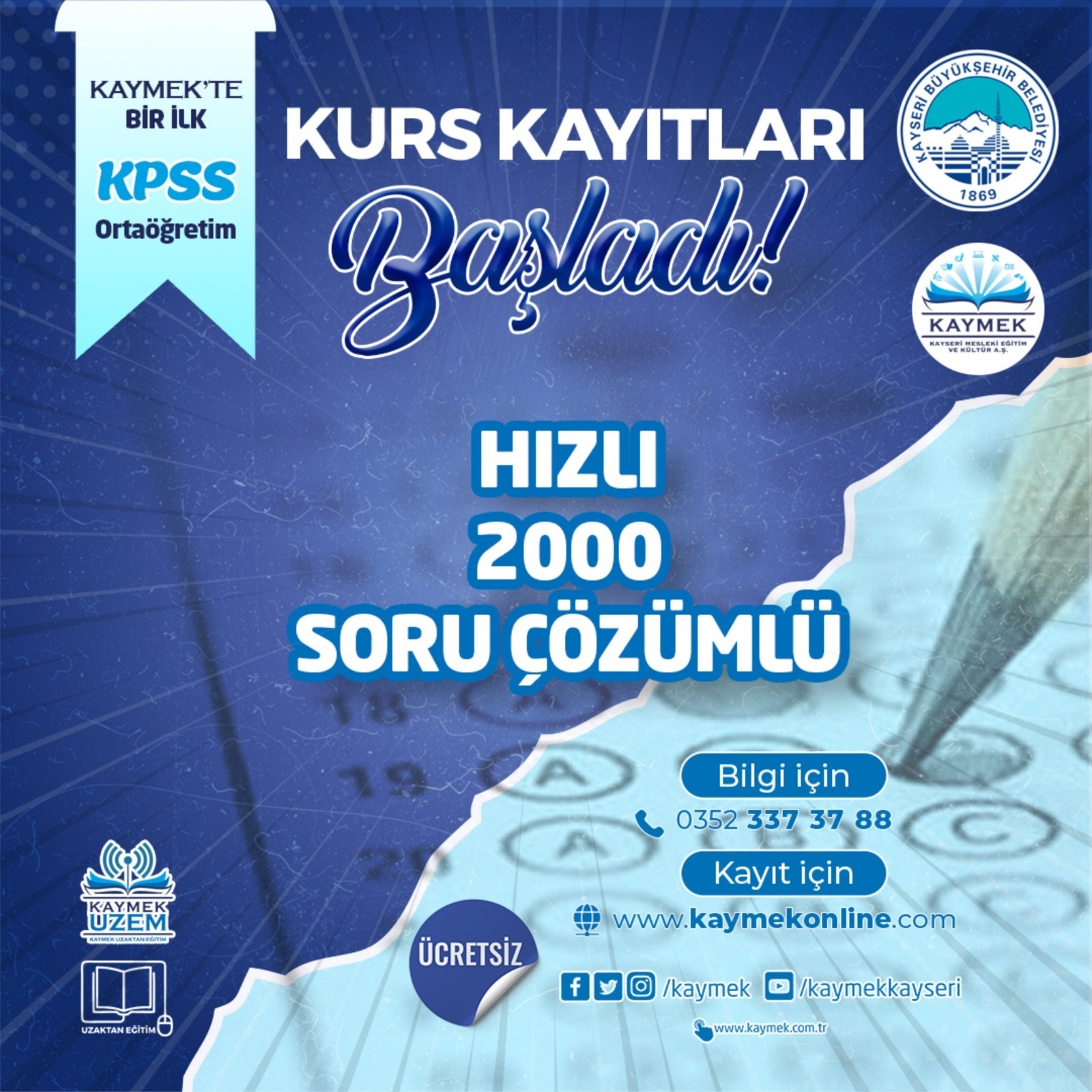 Büyükşehir KAYMEK’te Bir İlk: Ortaöğretim KPSS Kursu
