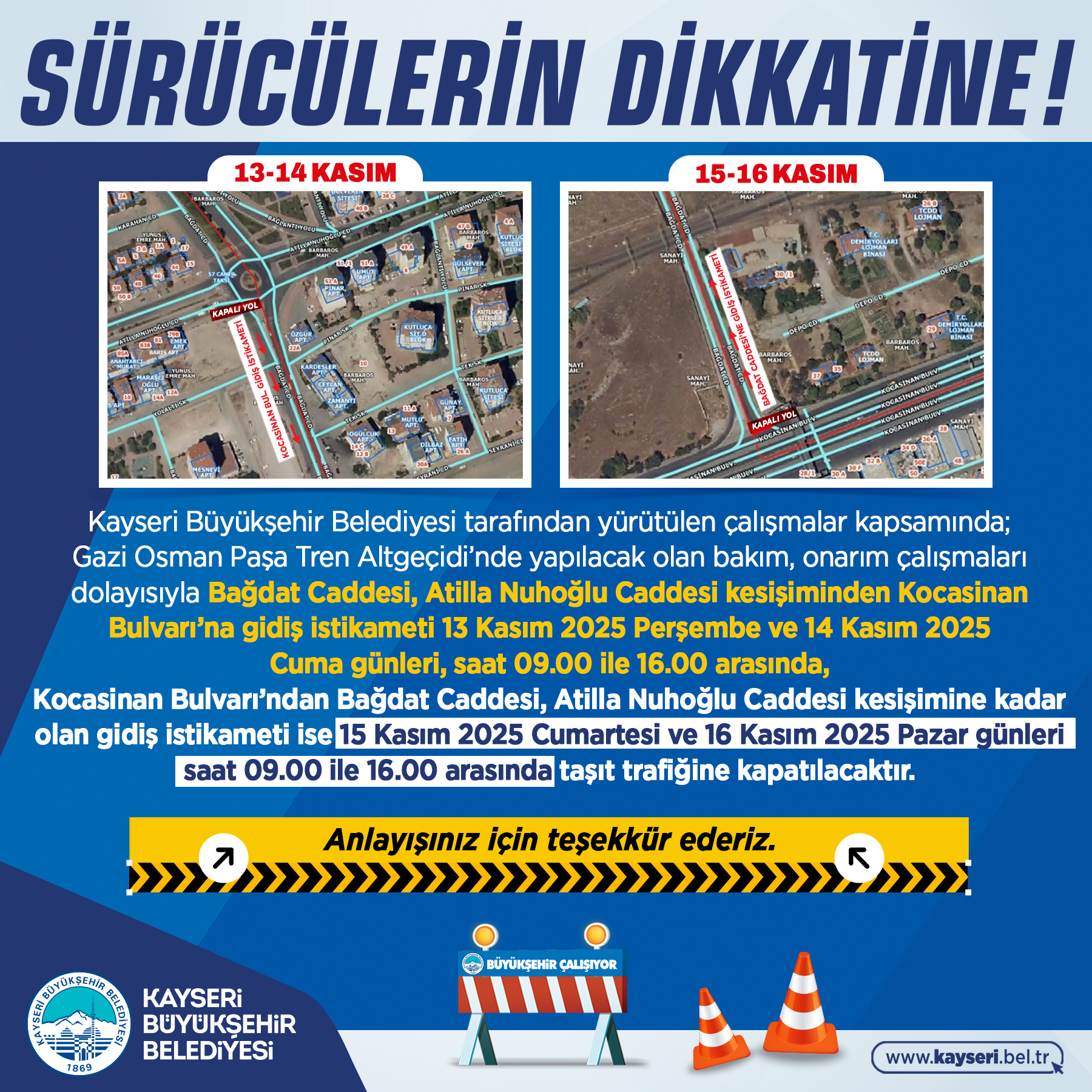 Büyükşehir’den Araç Sürücülerine Duyuru!