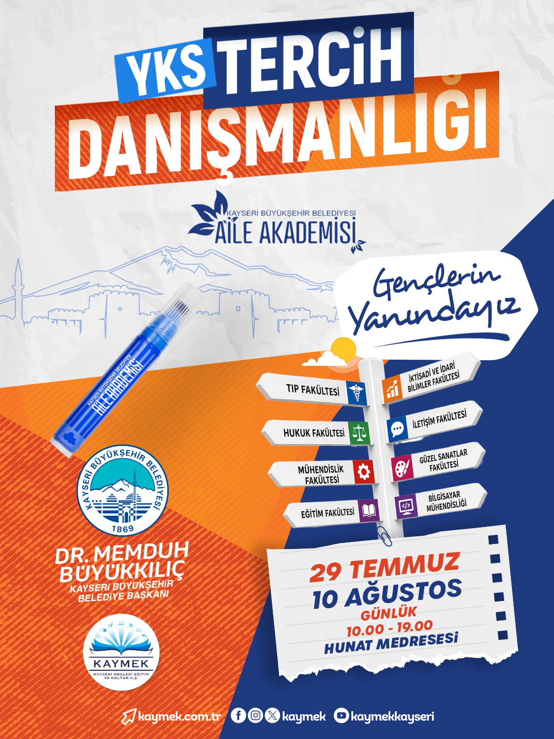 Kayseri Büyükşehir’den Üniversite Adaylarına Ücretsiz YKS Tercih Danışmanlığı Desteği